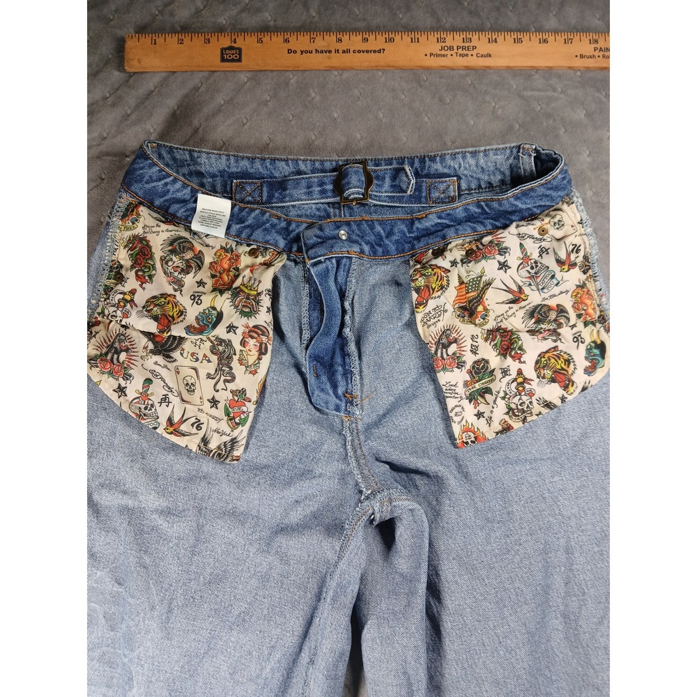 Ed Hardy Wide Leg Jeans Blue Denim Logo Print Y2K Streetwear Mens 30 - Picture 12 of 14
